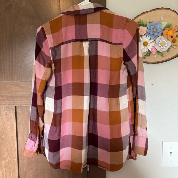 Old Navy Plaid Drapey Flannel Tunic Shirt for Women Size XS Pink Orange Purple - Picture 3 of 6